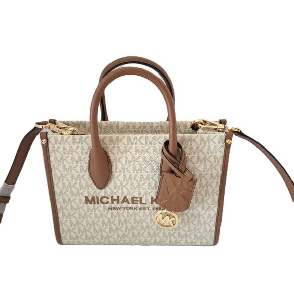 Michael Kors Mirella Small Shopper Top Zip Crossbody Handbag Vanilla MK Logo - Picture 2 of 7